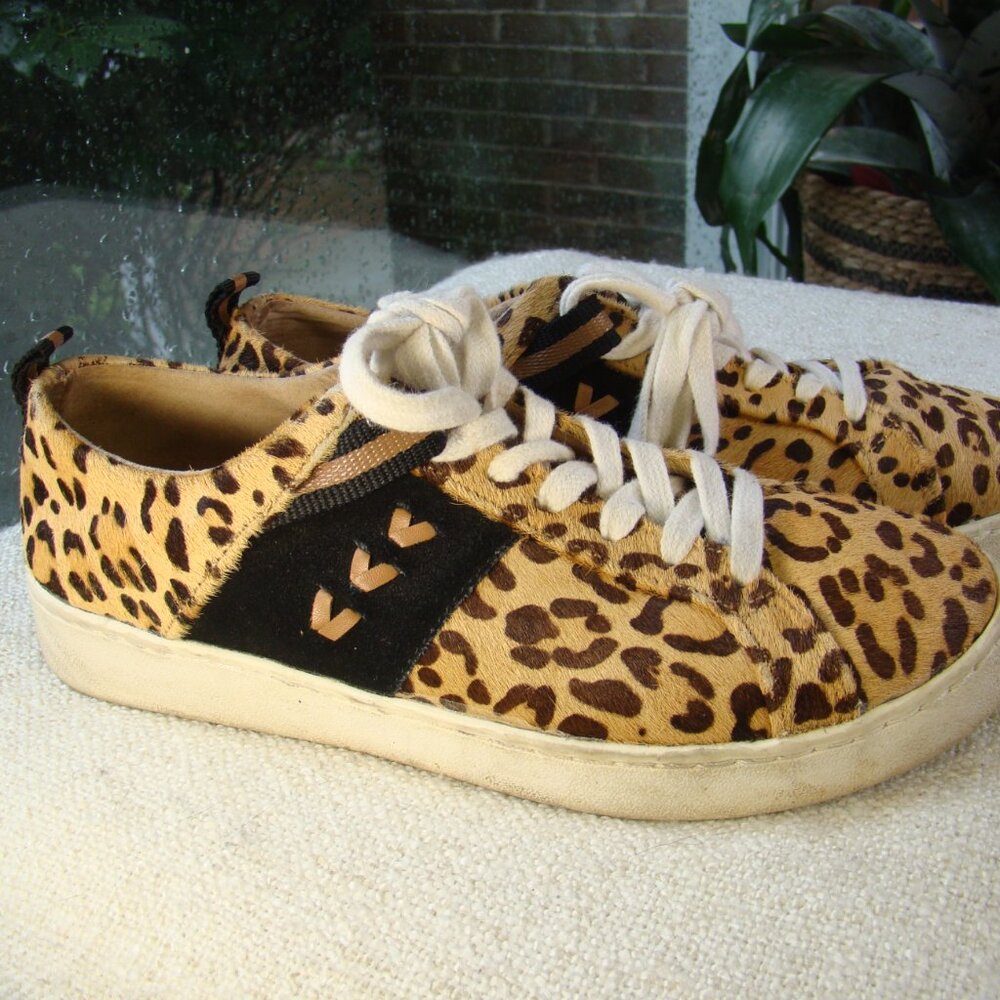 Jack Rogers Ainsley Leopard Calf-hair low top lace-up Sneaker Size 7.5 - Picture 2 of 9